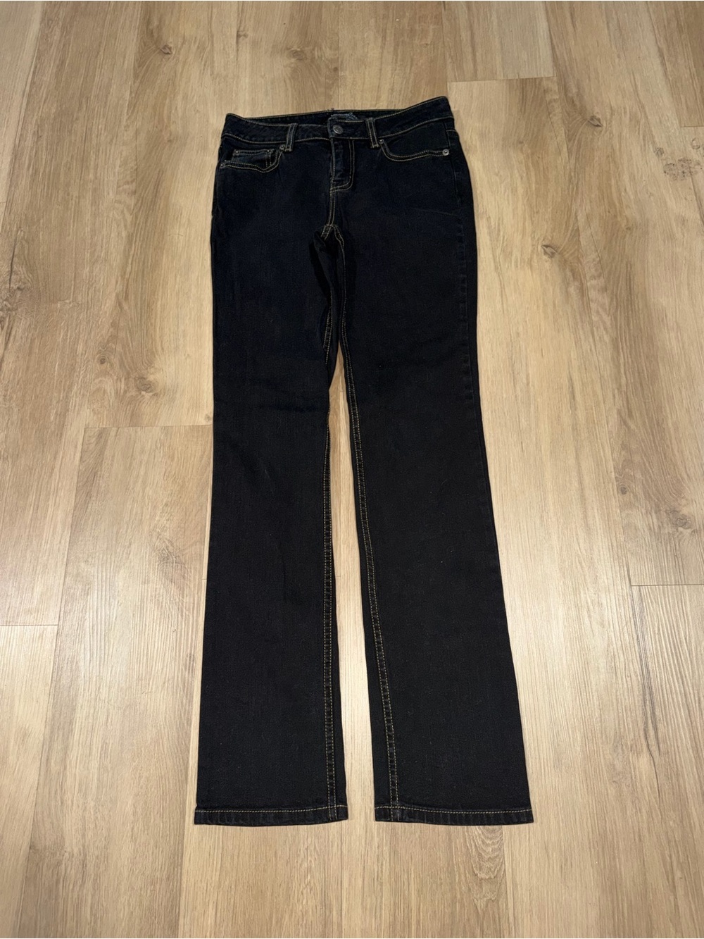 LONDONJEAN Black Straight Leg Jeans with Contrast Stitching